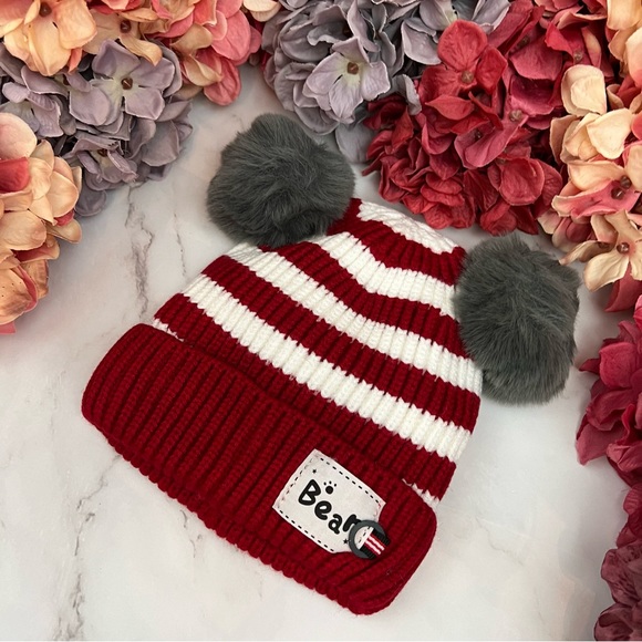 Infant Baby Red Striped Winter Hat & Ring Scarf Set - Picture 7 of 16